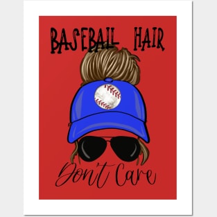 Baseball Hair Don’t Care Girls Messy Bun in Cap Design Posters and Art